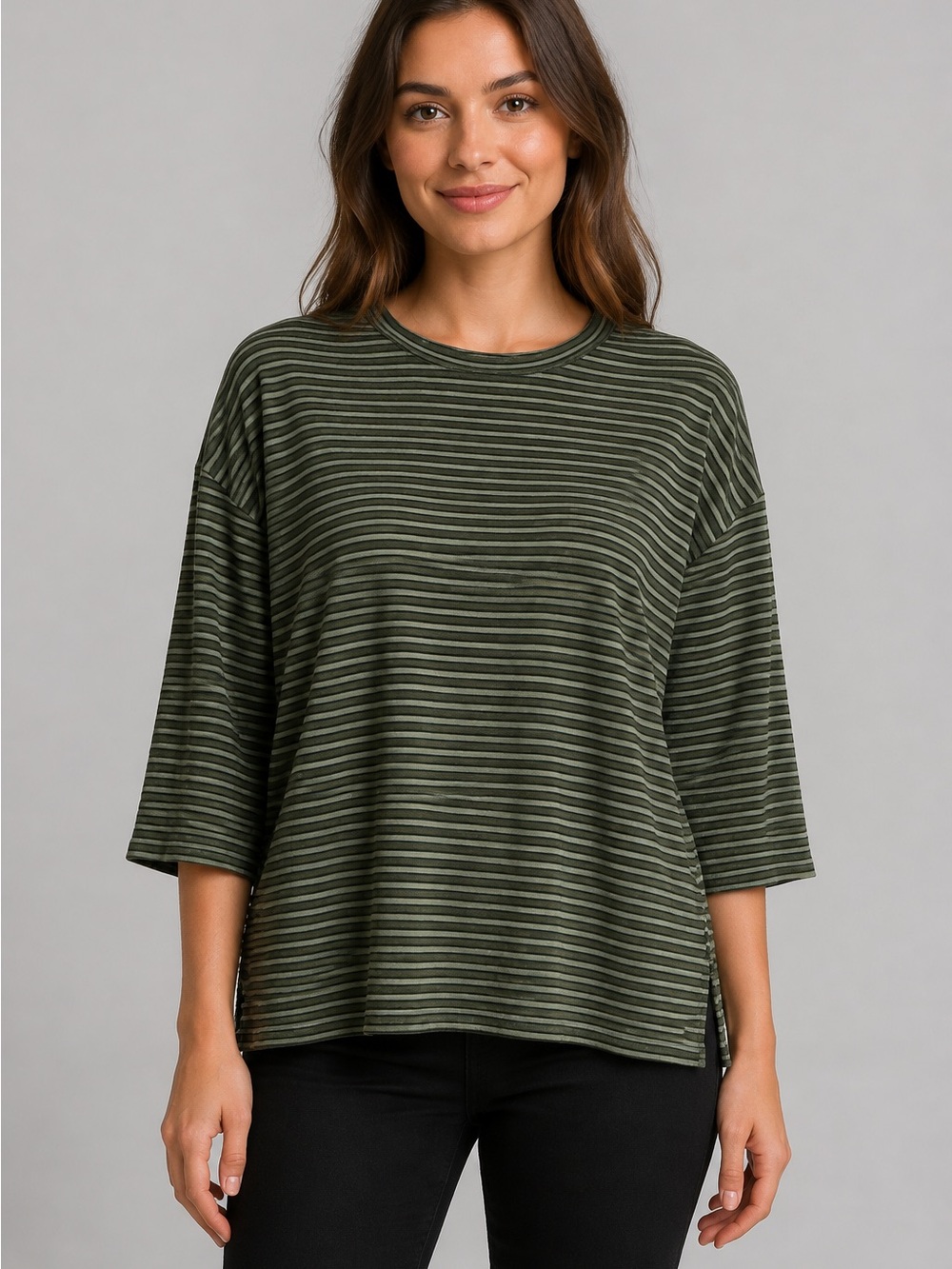 Agnes & Dora Green Striped Burnout Velvet Sheer Top Size XS oversized